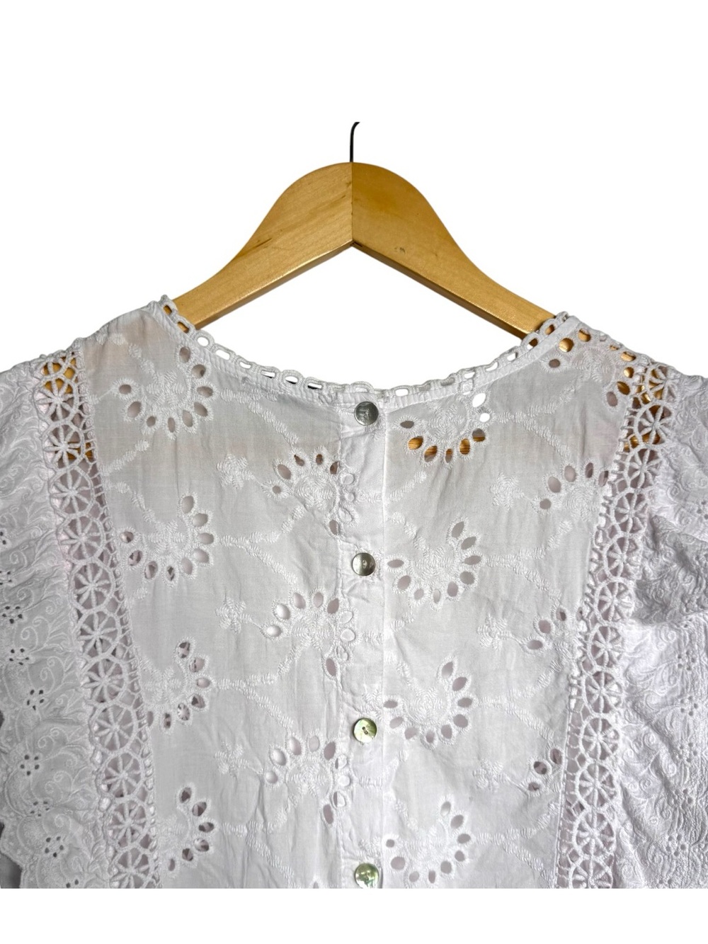 Lungo L’Arno Broderie Angleaise Eyelet Blouse Size Small White Sleeveless Italy - Picture 13 of 15